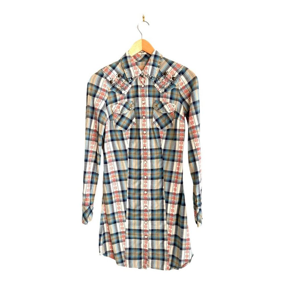 GUESS JEANS Western Revival Shirt Dress Pearlized Snap Button Down Missing Belt